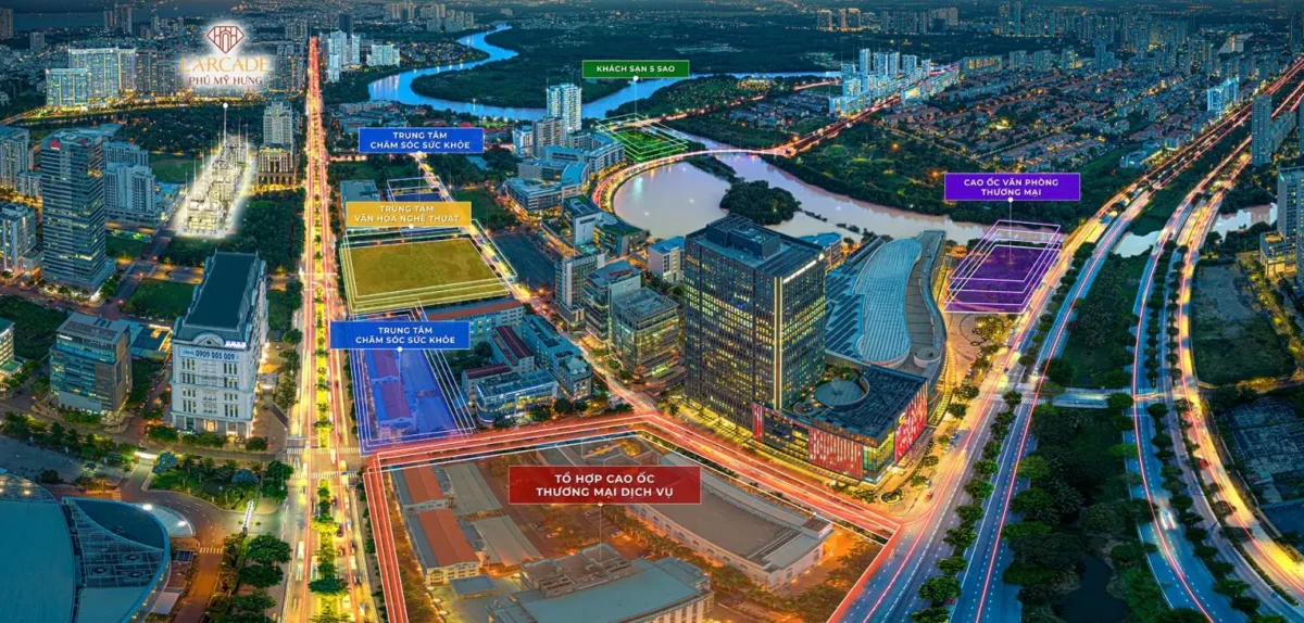 Phối cảnh Art Center Phú Mỹ Hưng với cảnh quan ven Hồ Bán Nguyệt