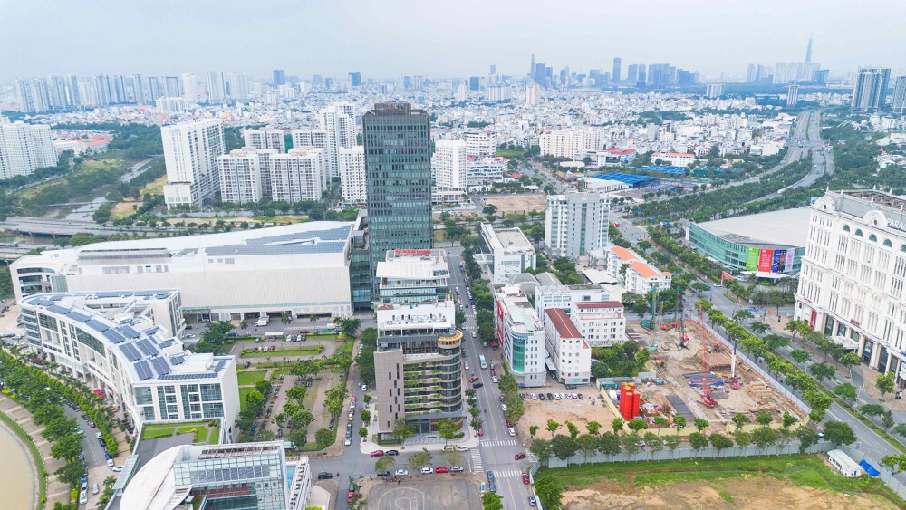 Toàn cảnh khu đô thị Phú Mỹ Hưng tại khu Nam TP.HCM nhìn từ trên cao