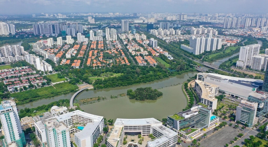 Toàn cảnh khu đô thị Phú Mỹ Hưng tại khu Nam TP.HCM nhìn từ trên cao